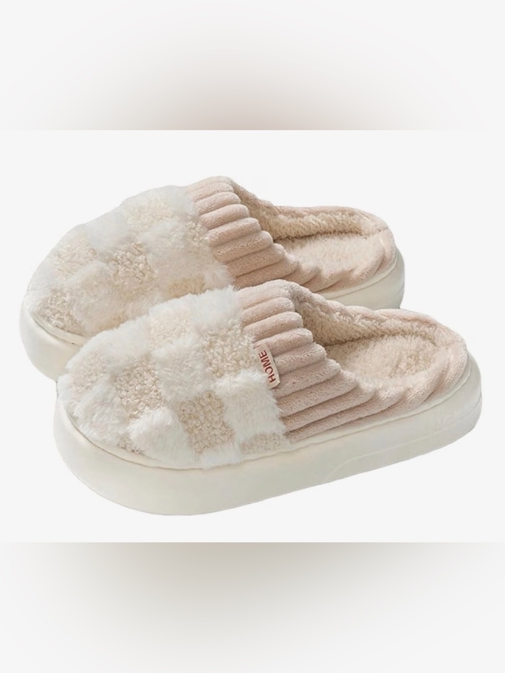S58 Checkered Slipper House Slippers Warm Fuzzy Slippers Women Men NWT 8.5/9